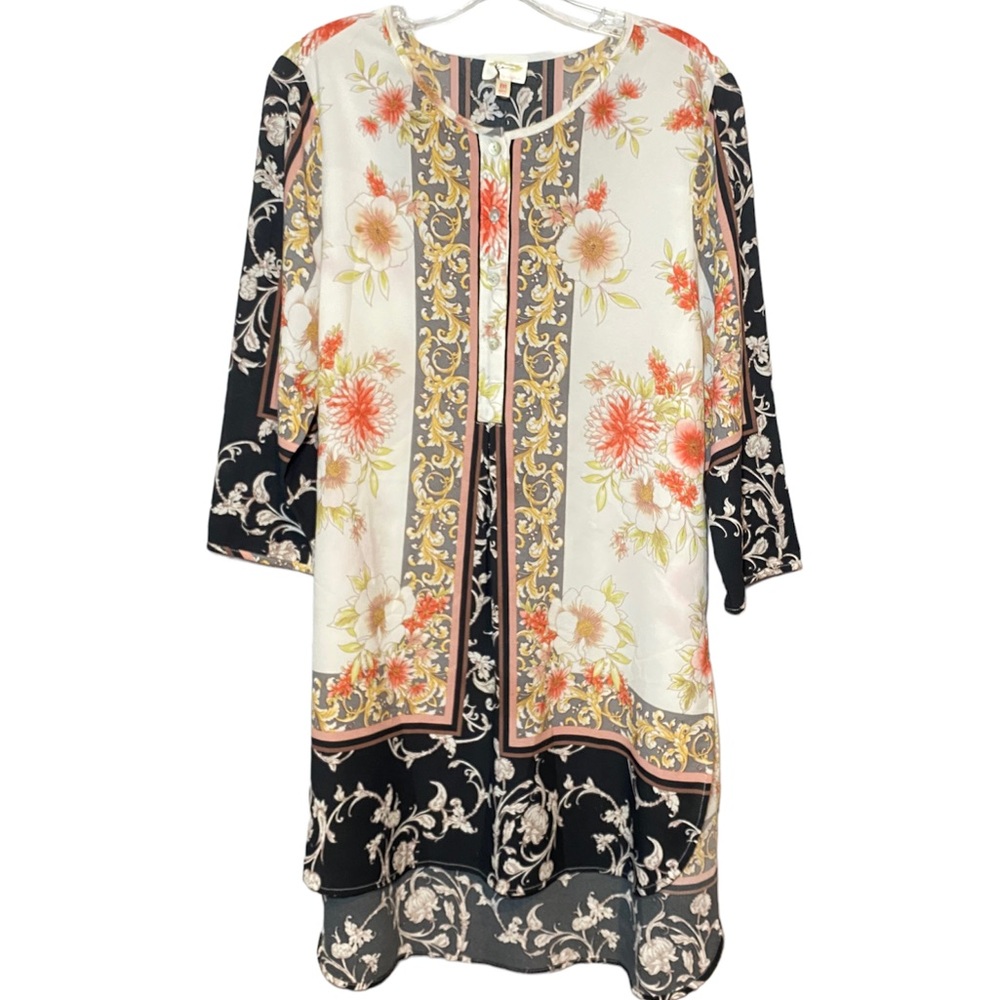 Anthropologie Floral and Paisley Tunic - Black, Cream, Orange